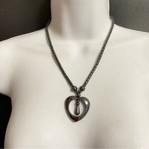 Hematite Beads & Heart Necklace